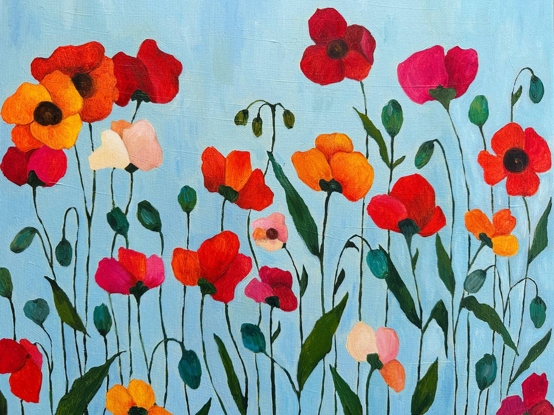 Coquelicots sur fond bleu