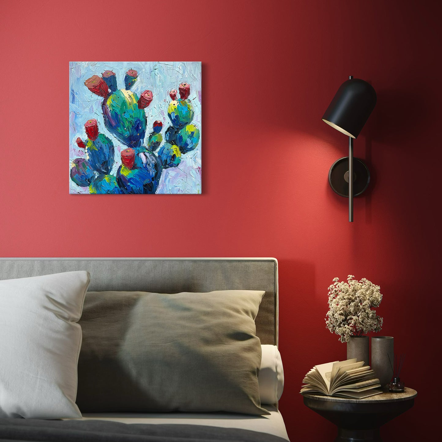 Blue Cactus with Flowers