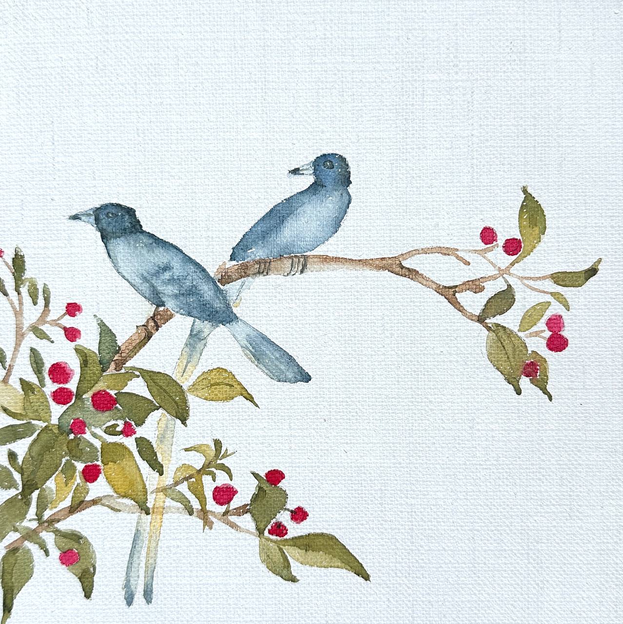 Fleurissant sur fond bleu