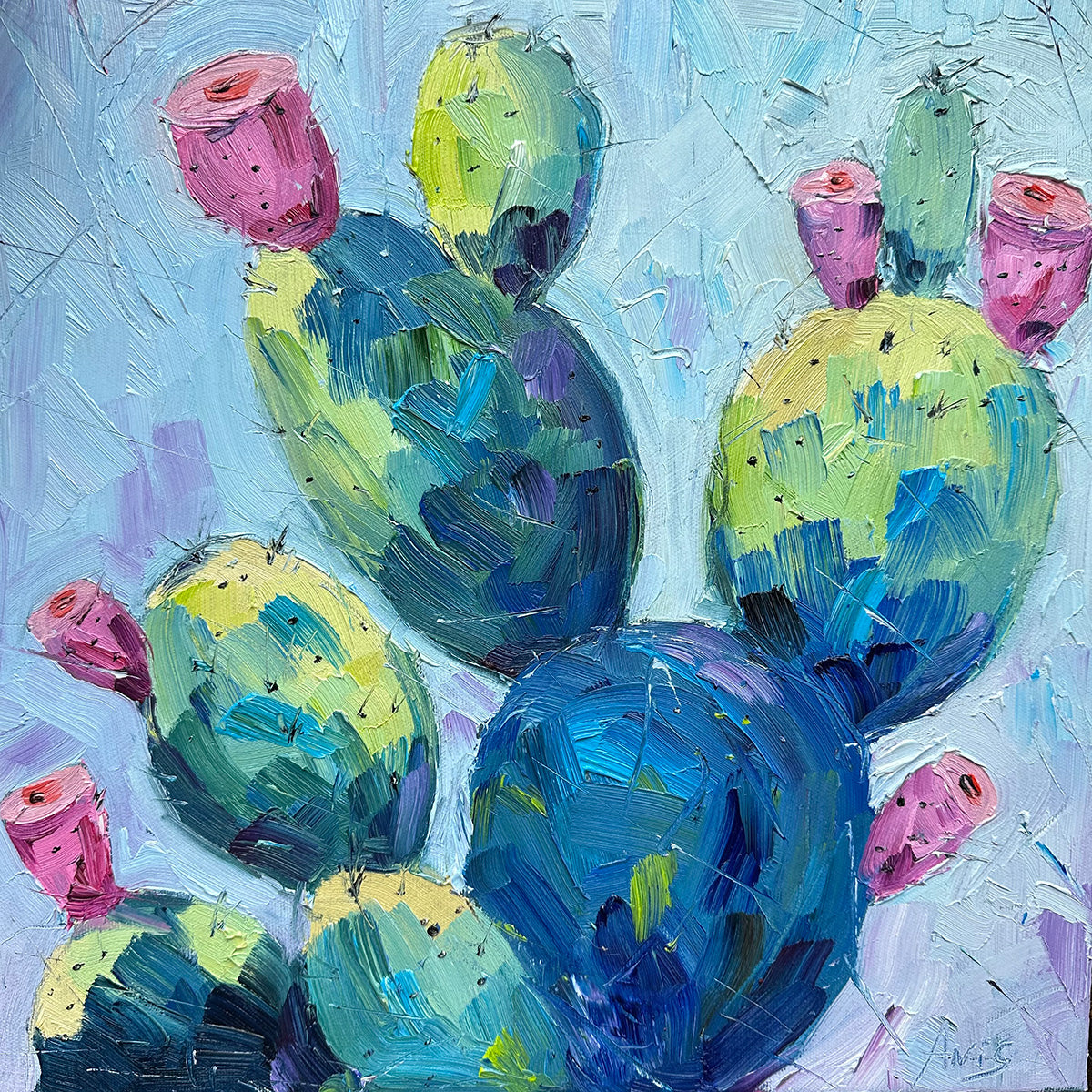 Cactus bleu à fleurs roses