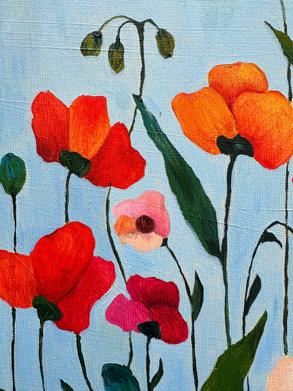 Poppies on Blue