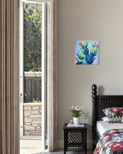 Blue Cactus with Pink Flowers