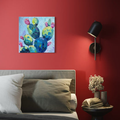 Blue Cactus with Pink Flowers