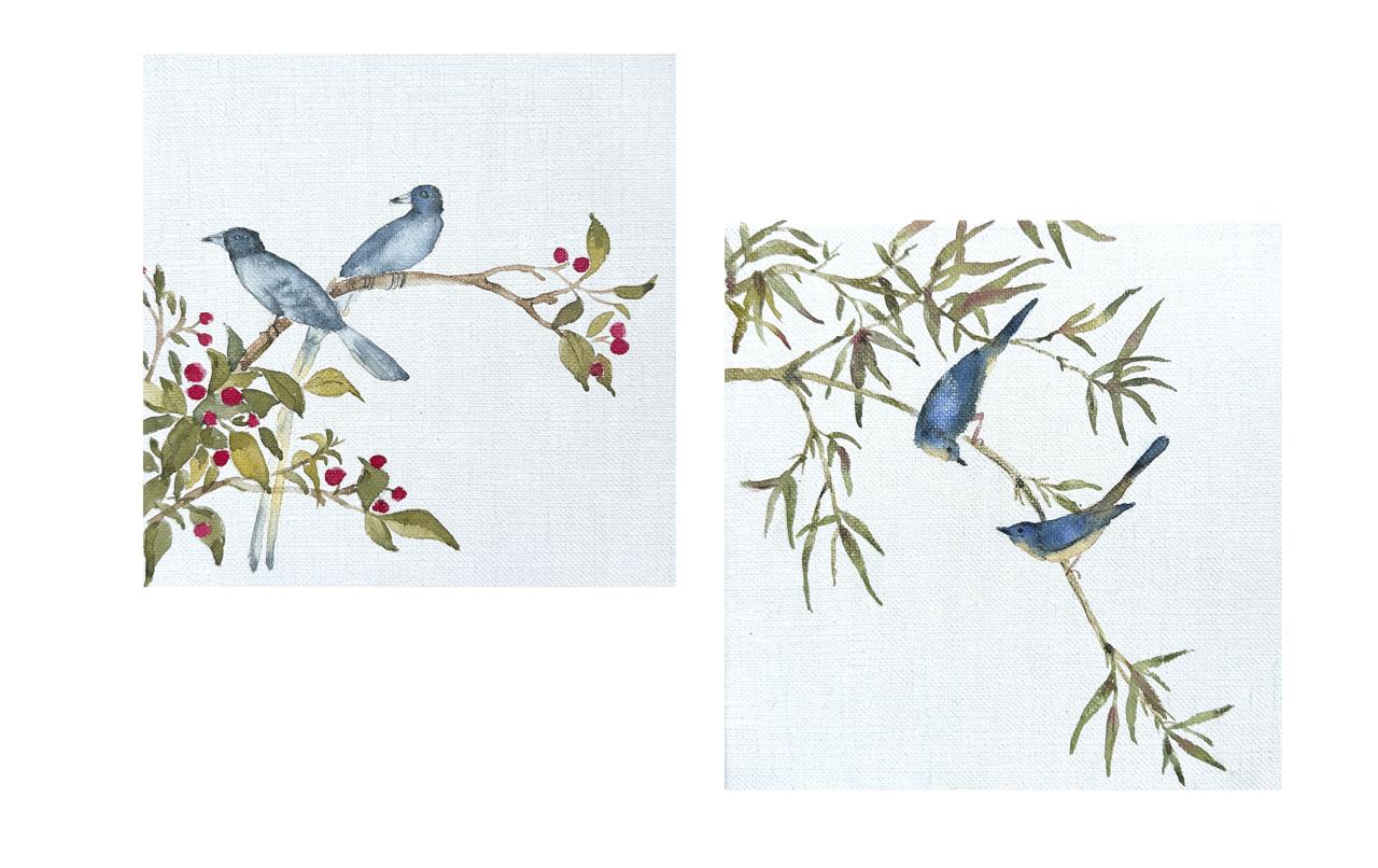 Fleurissant sur fond bleu