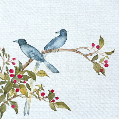 Fleurissant sur fond bleu