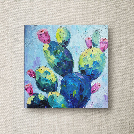 Blue Cactus with Pink Flowers